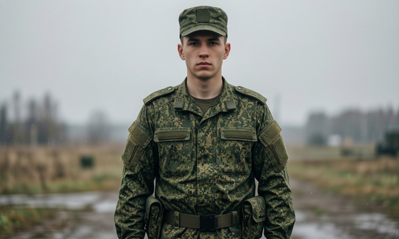 Молодой солдат на параде, демонстрирующий уверенность и решимость