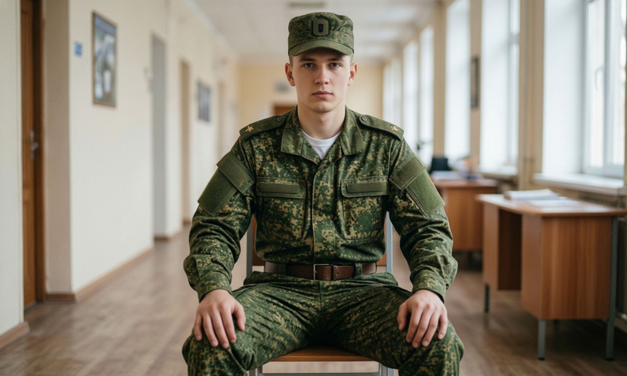 Молодой человек в военной форме, держащий знамя